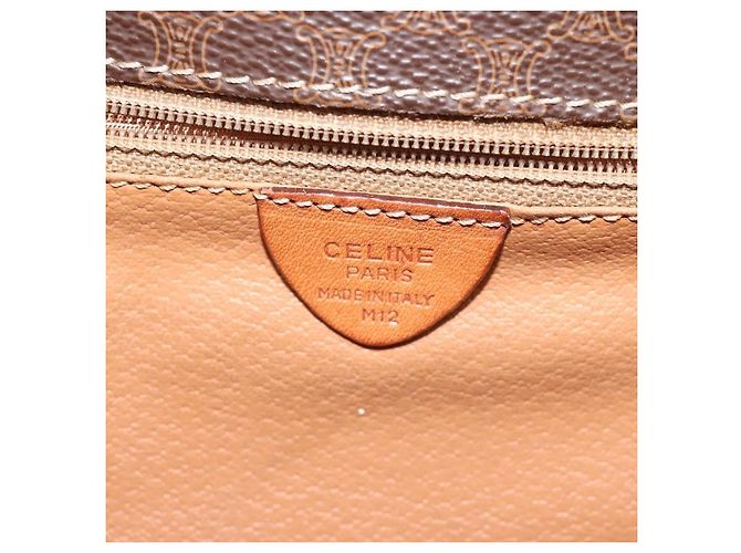 Céline Celine Vintage Macadam Circle Logo Canvas and Leather Marron - vue 6
