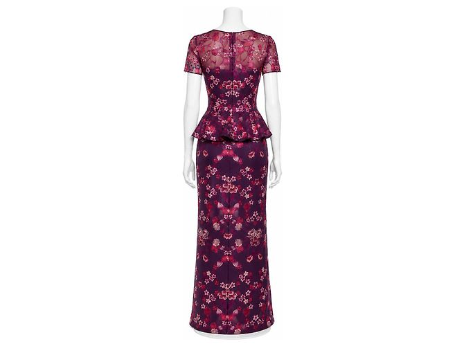 Autre Marque Marchesa Notte Florales Besticktes Peplum-Abendkleid Pink Bordeaux Lila - Ansicht 2