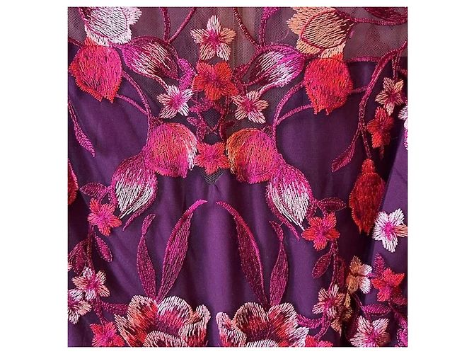 Autre Marque Marchesa Notte Florales Besticktes Peplum-Abendkleid Pink Bordeaux Lila - Ansicht 5