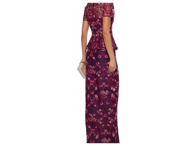 Autre Marque Marchesa Notte Florales Besticktes Peplum-Abendkleid Pink Bordeaux Lila - Ansicht 6