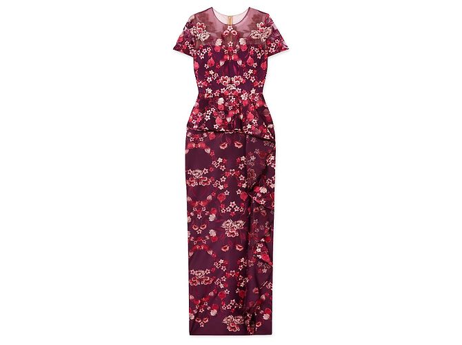 Autre Marque Marchesa Notte Florales Besticktes Peplum-Abendkleid Pink Bordeaux Lila - Ansicht 8