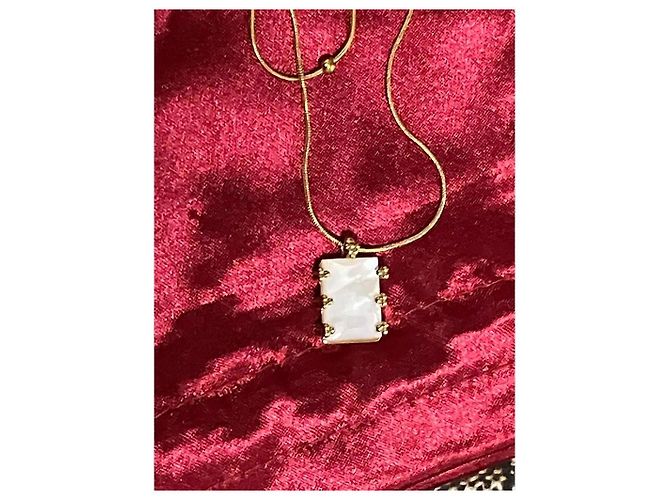 Autre Marque Collar de doble capa dorado con colgante rectangular de nácar Blanco - vista 2