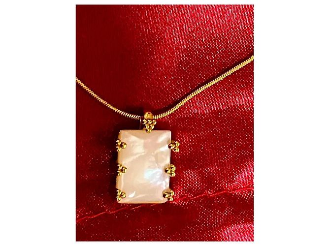 Autre Marque Collar de doble capa dorado con colgante rectangular de nácar Blanco - vista 3
