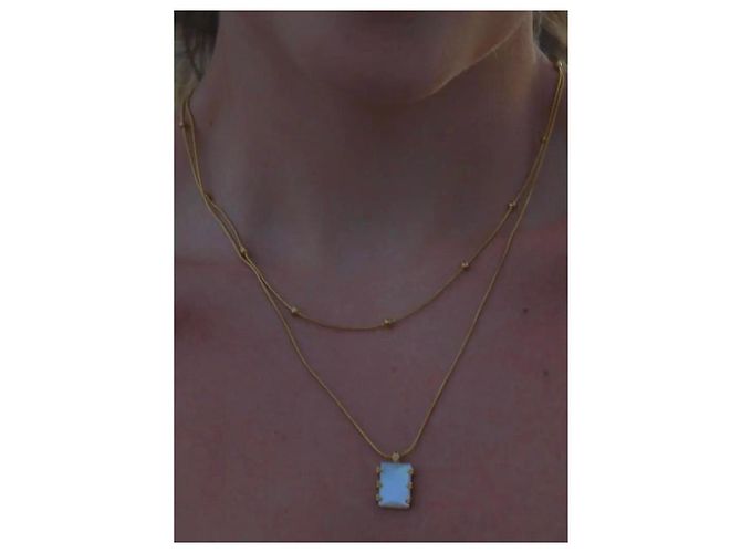 Autre Marque Collar de doble capa dorado con colgante rectangular de nácar Blanco - vista 6