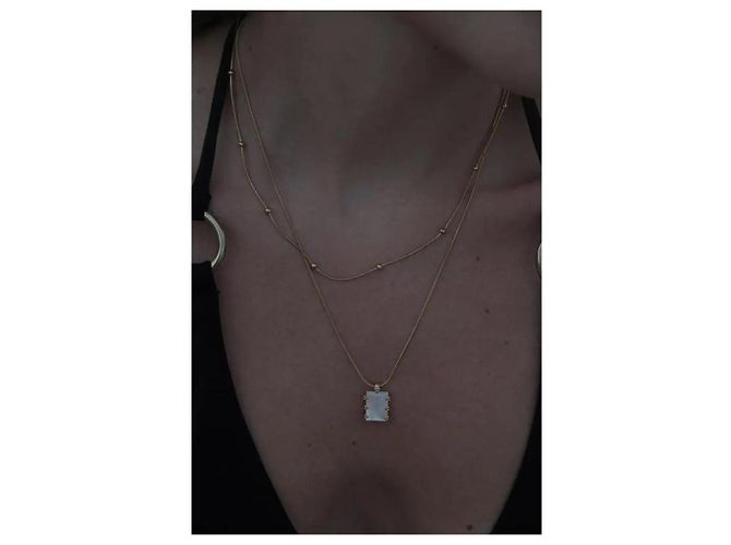 Autre Marque Collar de doble capa dorado con colgante rectangular de nácar Blanco - vista 7