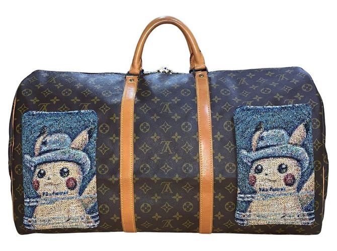 Louis Vuitton Keepall 60 Pikachu x Van Gogh Museum Custom Bag Marrone Multicolore Monogramma - vista 2