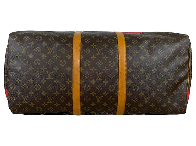 Borsa Louis Vuitton Keepall 60 Birth of Venus Custom Marrone Multicolore - vista 3