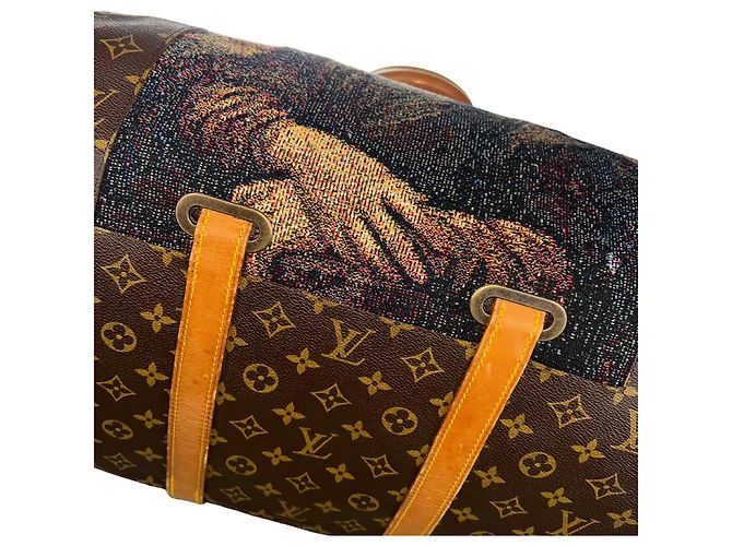 Borsa Louis Vuitton Keepall 60 Mona Lisa Custom Tapestry Marrone Multicolore - vista 10