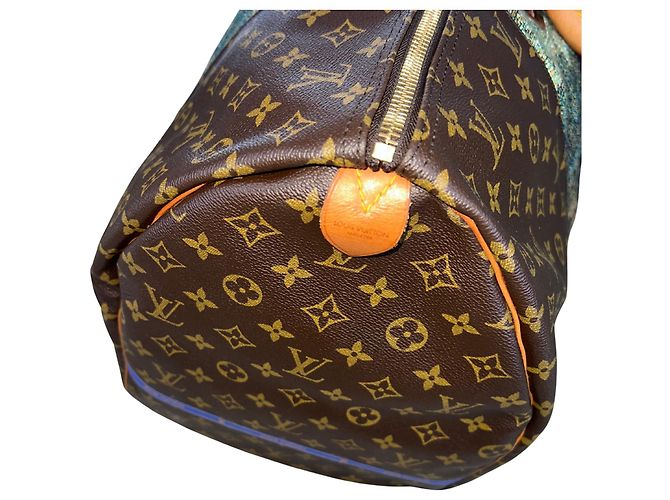 Borsa Louis Vuitton Keepall 60 Mona Lisa Custom Tapestry Marrone Multicolore - vista 11