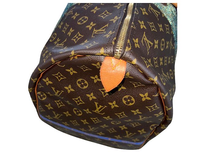 Borsa Louis Vuitton Keepall 60 Mona Lisa Custom Tapestry Marrone Multicolore - vista 12