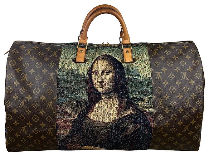 Borsa Louis Vuitton Keepall 60 Mona Lisa Custom Tapestry Marrone Multicolore - vista 2