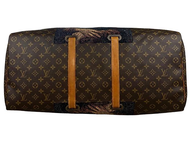 Borsa Louis Vuitton Keepall 60 Mona Lisa Custom Tapestry Marrone Multicolore - vista 3