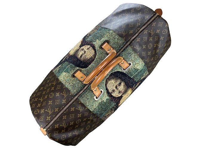 Borsa Louis Vuitton Keepall 60 Mona Lisa Custom Tapestry Marrone Multicolore - vista 4