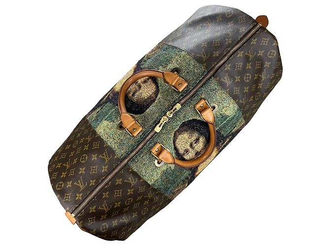 Borsa Louis Vuitton Keepall 60 Mona Lisa Custom Tapestry Marrone Multicolore - vista 5