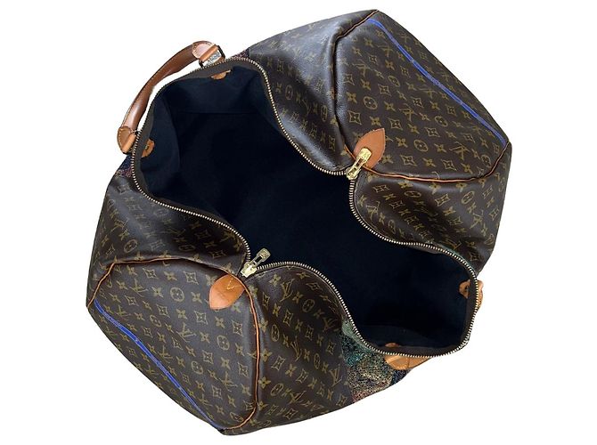 Borsa Louis Vuitton Keepall 60 Mona Lisa Custom Tapestry Marrone Multicolore - vista 6
