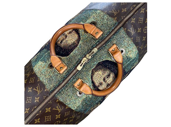 Borsa Louis Vuitton Keepall 60 Mona Lisa Custom Tapestry Marrone Multicolore - vista 8
