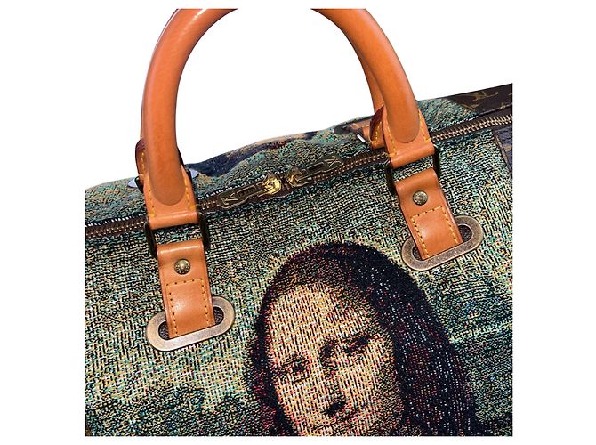 Borsa Louis Vuitton Keepall 60 Mona Lisa Custom Tapestry Marrone Multicolore - vista 9