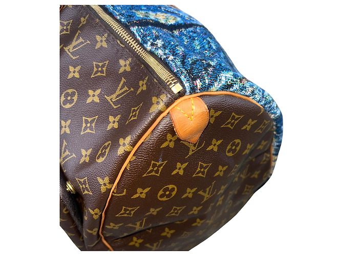 Louis Vuitton Keepall 60 The Starry Night Van Gogh Custom Bag Marrone Blu Multicolore - vista 10