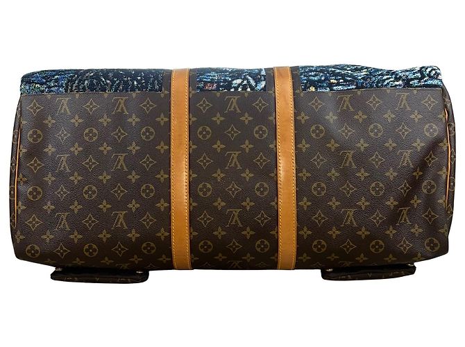 Louis Vuitton Keepall 60 The Starry Night Van Gogh Custom Bag Marrone Blu Multicolore - vista 3