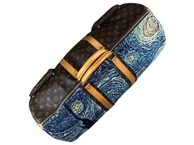 Louis Vuitton Keepall 60 The Starry Night Van Gogh Custom Bag Marrone Blu Multicolore - vista 4