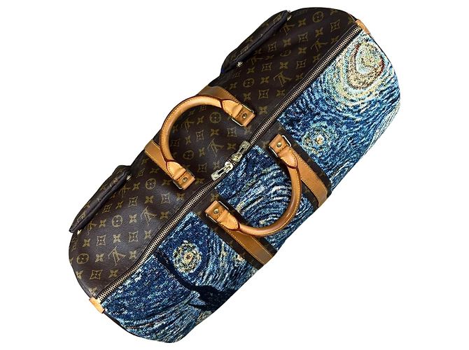 Louis Vuitton Keepall 60 The Starry Night Van Gogh Custom Bag Marrone Blu Multicolore - vista 5