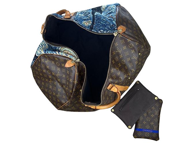 Louis Vuitton Keepall 60 The Starry Night Van Gogh Custom Bag Marrone Blu Multicolore - vista 6