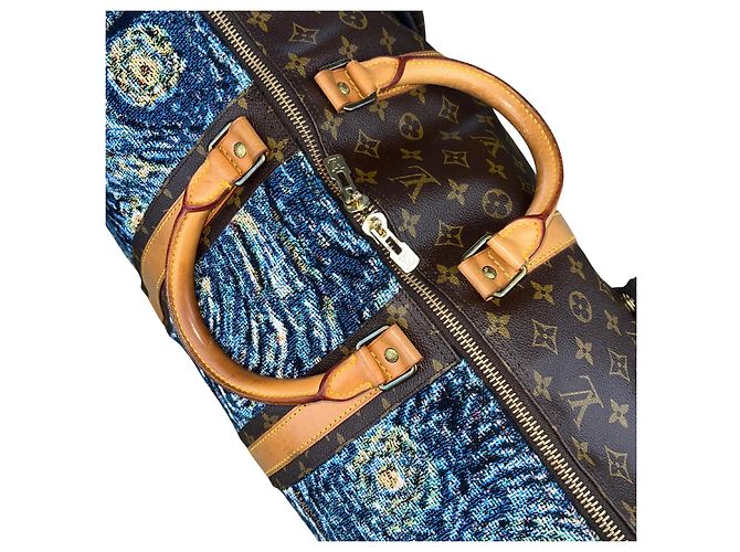 Louis Vuitton Keepall 60 The Starry Night Van Gogh Custom Bag Marrone Blu Multicolore - vista 8