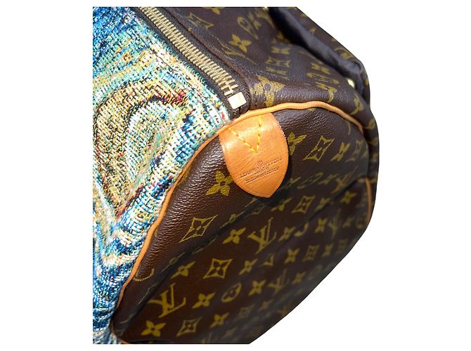Louis Vuitton Keepall 60 The Starry Night Van Gogh Custom Bag Marrone Blu Multicolore - vista 9