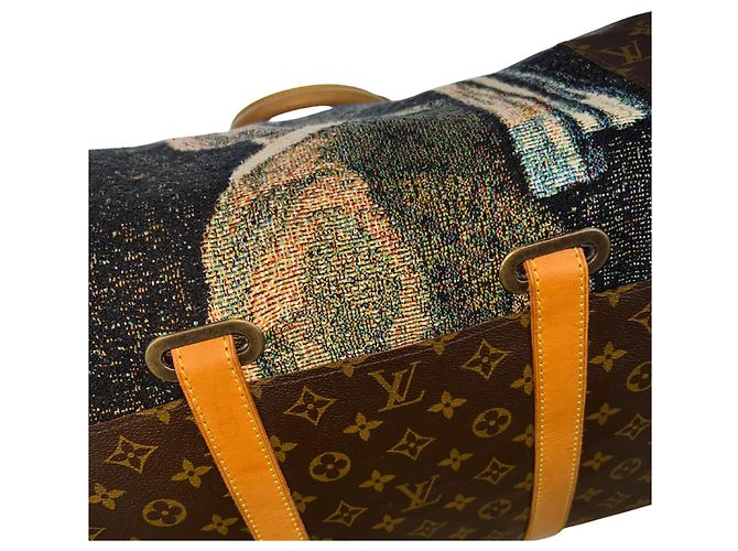 Louis Vuitton Keepall 60 Custom Vermeer Girl With a Pearl Earring Marrone Bianco Blu Multicolore - vista 10