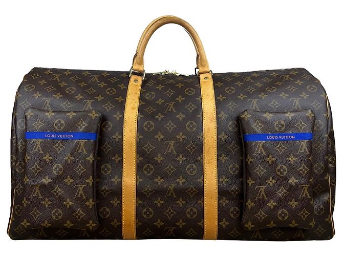 Louis Vuitton Keepall 60 Custom Vermeer Girl With a Pearl Earring Marrone Bianco Blu Multicolore - vista 2