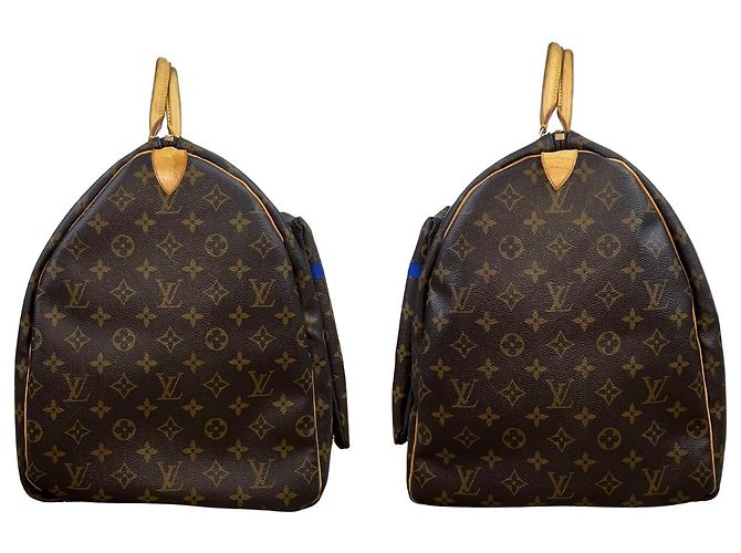 Louis Vuitton Keepall 60 Custom Vermeer Girl With a Pearl Earring Marrone Bianco Blu Multicolore - vista 7