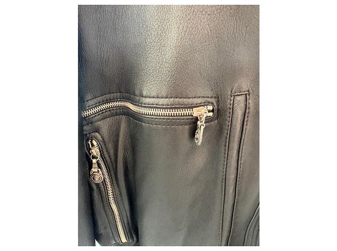 Gianni Versace schwarze Lederjacke mit Medusa-Futter - Ansicht 13