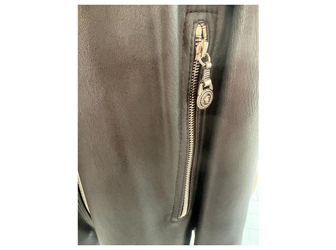 Gianni Versace schwarze Lederjacke mit Medusa-Futter - Ansicht 15