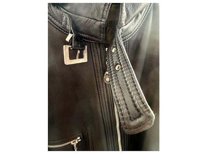 Gianni Versace schwarze Lederjacke mit Medusa-Futter - Ansicht 8