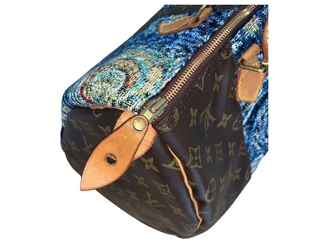 Louis Vuitton Speedy 35 The Starry Night Custom Van Gogh Borsa Marrone Bianco Blu Giallo - vista 8