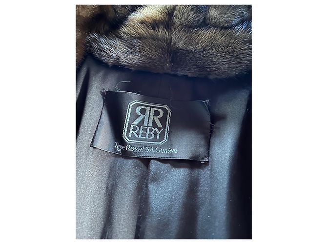 Autre Marque Reby Abrigo de Visón Marrón con Estola Castaño Beige Camello - vista 11