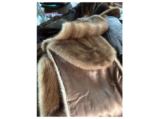 Autre Marque Reby Abrigo de Visón Marrón con Estola Castaño Beige Camello - vista 14