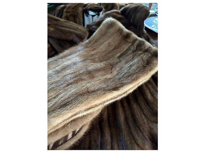 Autre Marque Reby Abrigo de Visón Marrón con Estola Castaño Beige Camello - vista 15