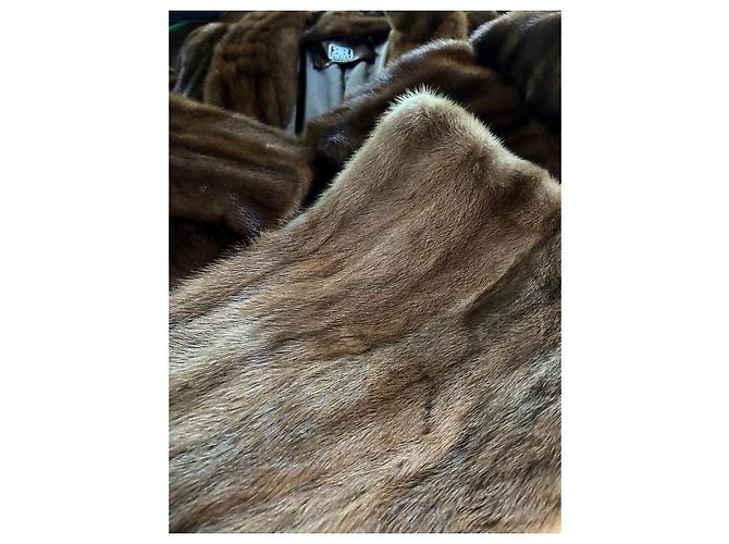 Autre Marque Reby Abrigo de Visón Marrón con Estola Castaño Beige Camello - vista 16