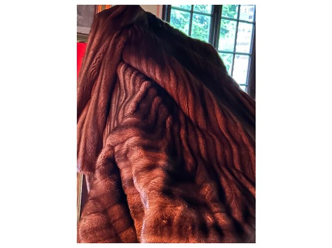 Autre Marque Reby Abrigo de Visón Marrón con Estola Castaño Beige Camello - vista 2