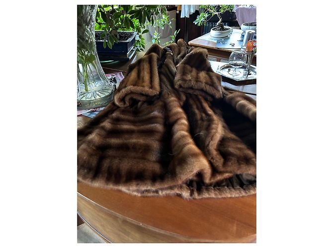 Autre Marque Reby Abrigo de Visón Marrón con Estola Castaño Beige Camello - vista 5