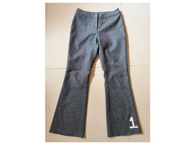 Dior Pantalones acampanados de lana con detalle "1" Gris - vista 7