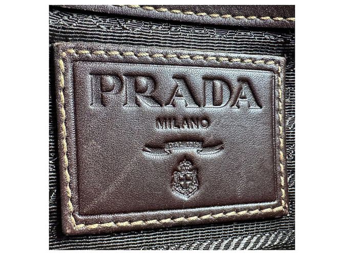 Borsa a tracolla Prada in tela marrone e pelle - vista 12