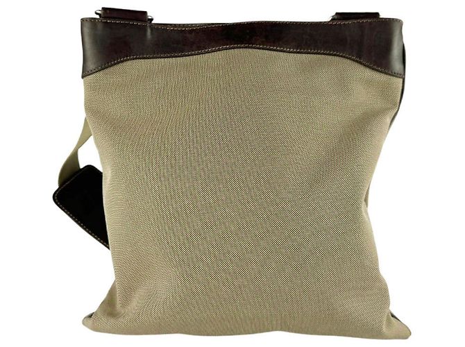Borsa a tracolla Prada in tela marrone e pelle - vista 3