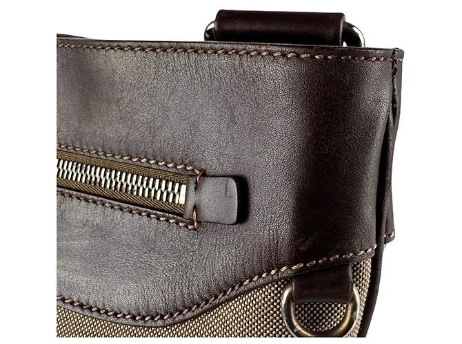 Borsa a tracolla Prada in tela marrone e pelle - vista 7
