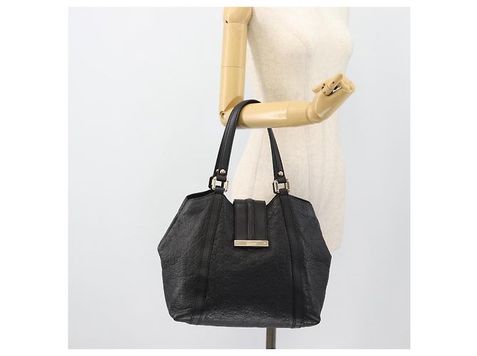 Borsa Tote GUCCI GG Canvas Guccissima in pelle nera e oro 233607 Auth 182177V Nero D'oro - vista 22