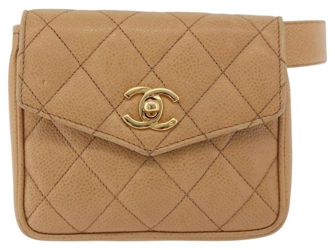 CHANEL Marsupio Matelasse in Pelle Caviar Beige Oro CC Auth BA12986V D'oro - vista 13