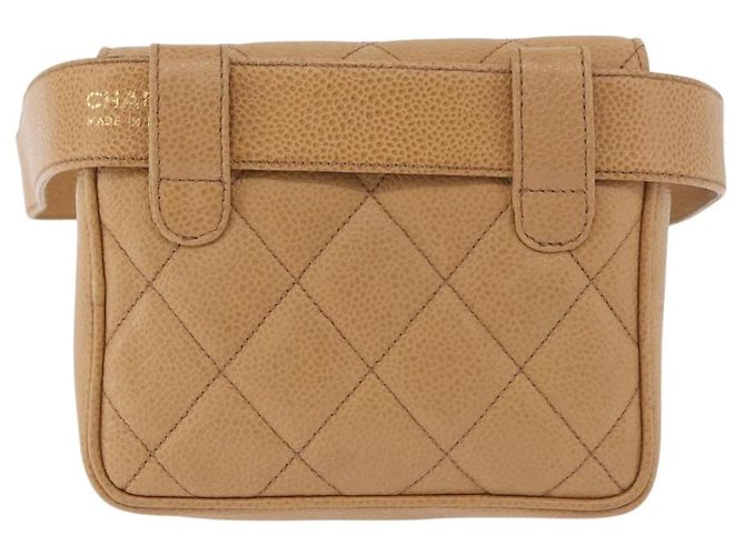 CHANEL Marsupio Matelasse in Pelle Caviar Beige Oro CC Auth BA12986V D'oro - vista 2