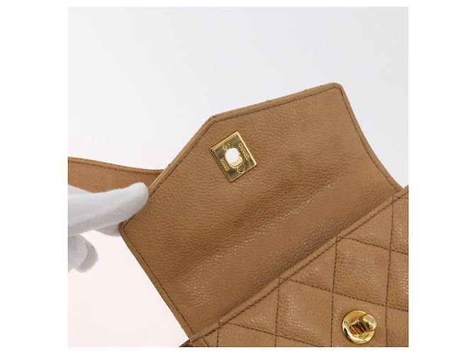 CHANEL Marsupio Matelasse in Pelle Caviar Beige Oro CC Auth BA12986V D'oro - vista 20