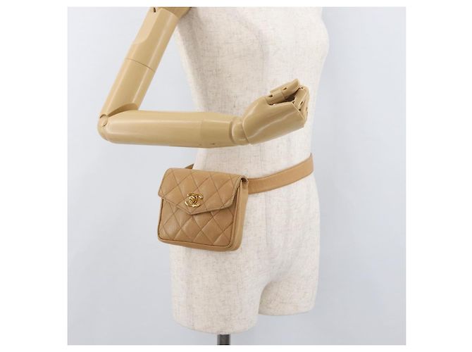CHANEL Marsupio Matelasse in Pelle Caviar Beige Oro CC Auth BA12986V D'oro - vista 27
